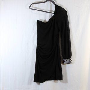 Crystal Doll Women's Black Embellished Cuff One Shoulder Dress Size 7